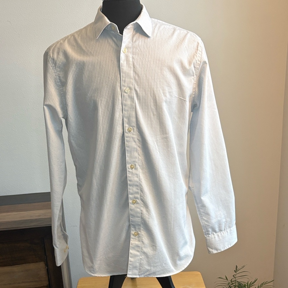 Banana Republic White Checkered Dress Shirt Size Large - Picture 1 of 10